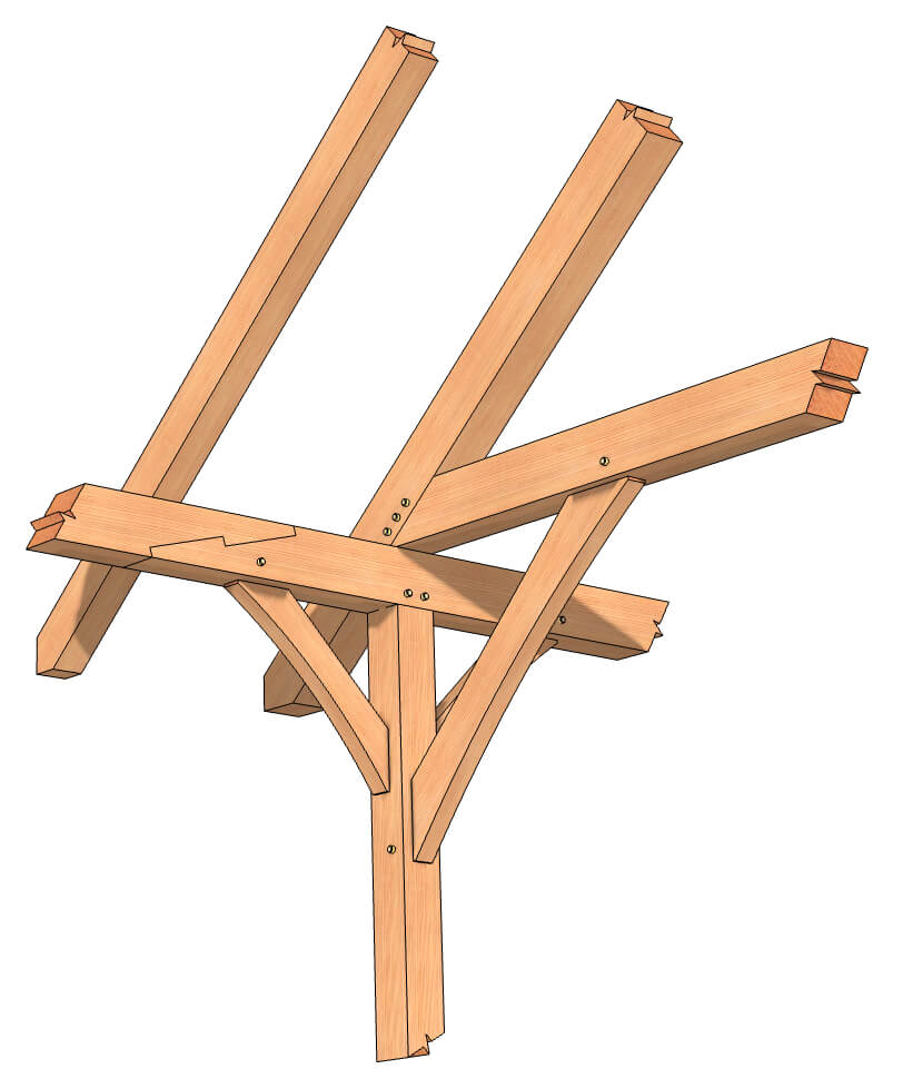 King Post Truss to Plate Connection from inside the frame