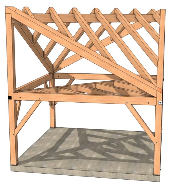 The 16 foot side of the 16x16 Funky Timber Frame Cabin