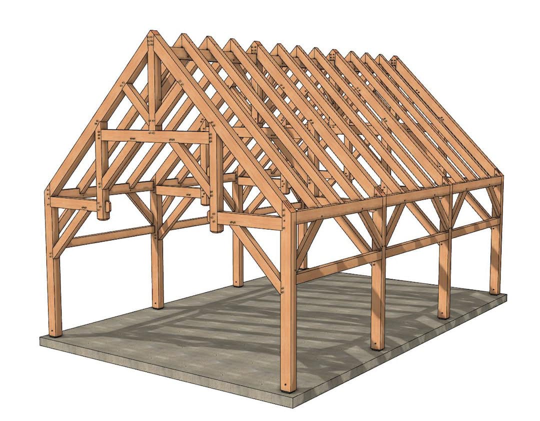 24×36 Hammer Truss Timber Frame - Timber Frame HQ