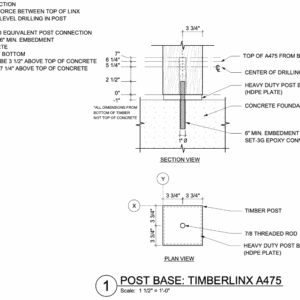 Construction drawing showing 8x8 Post Base Anchor Kit
