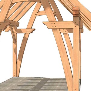 12x16 Cruck Timber Frame close up of cruck blades
