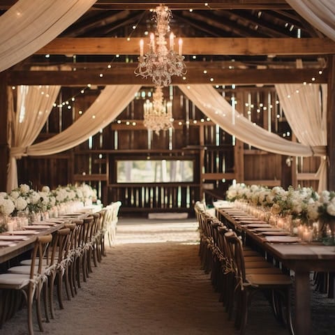 Amazing rustic wedding venue. Reception set up in barn
